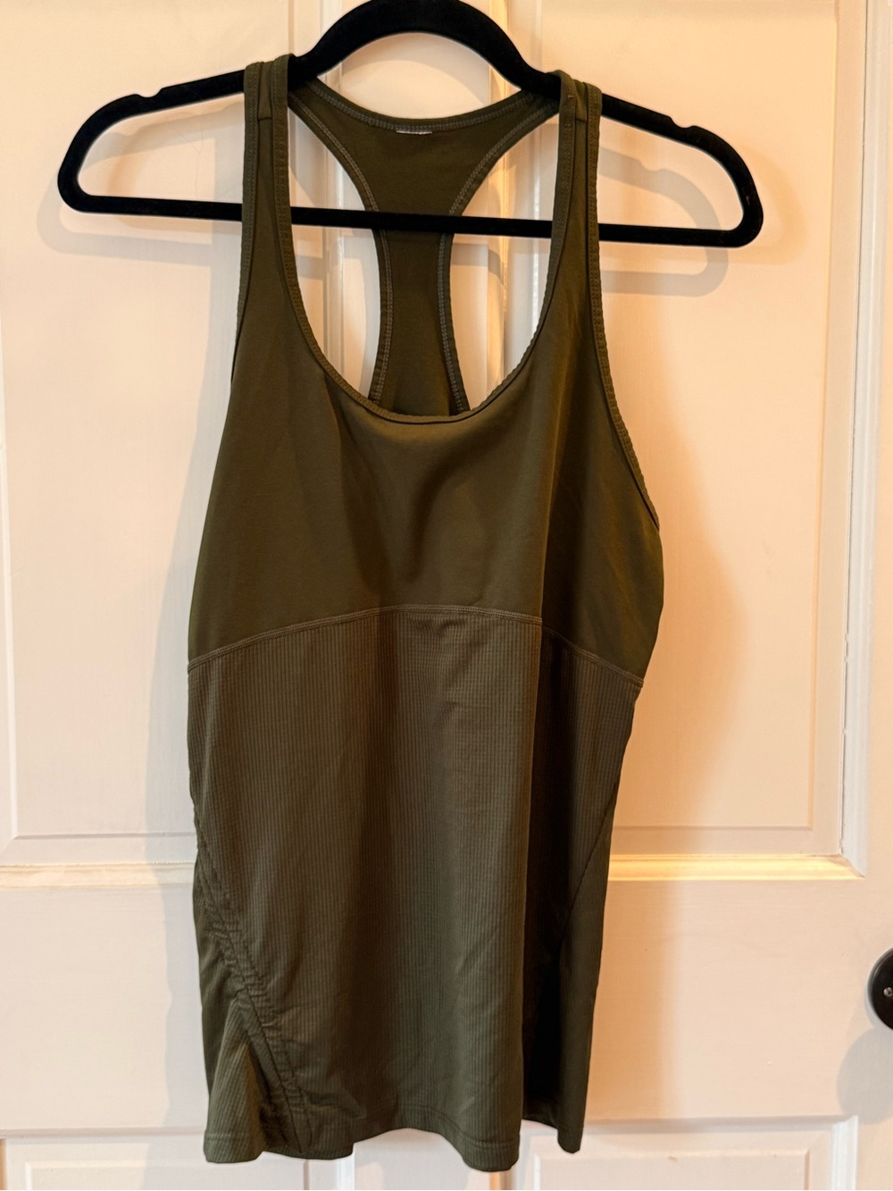 Fabletics Olive Green Racerback Tank Top with Adjustable Side Ruched Hem